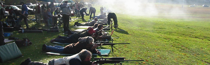Shooters on the 600-yard firing point at Bisley.